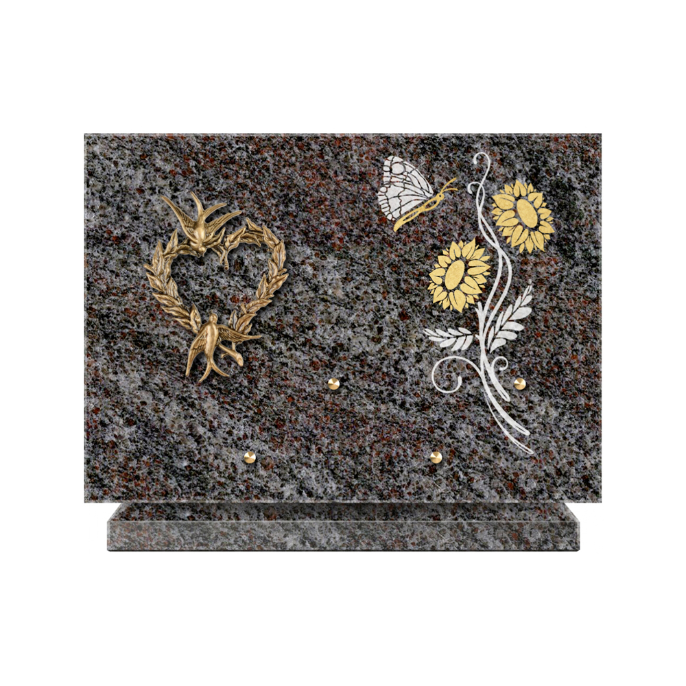 Plaque funéraire Rectangle 1 Granit Sablé Or et Blanc – Plaques Funéraires Créations® – vue complémentaire