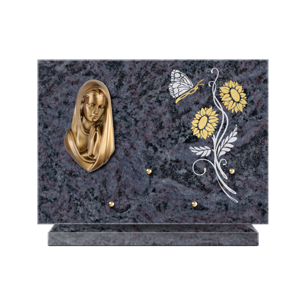 Plaque funéraire Rectangle 1 Granit Sablé Or et Blanc – Plaques Funéraires Créations® – vue complémentaire