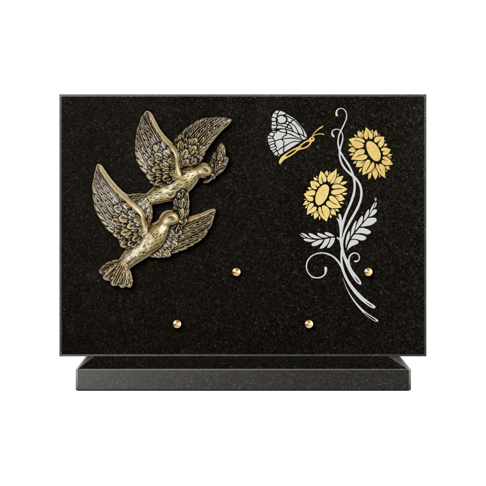 Plaque funéraire Rectangle 1 Granit Sablé Or et Blanc – Plaques Funéraires Créations® – vue complémentaire