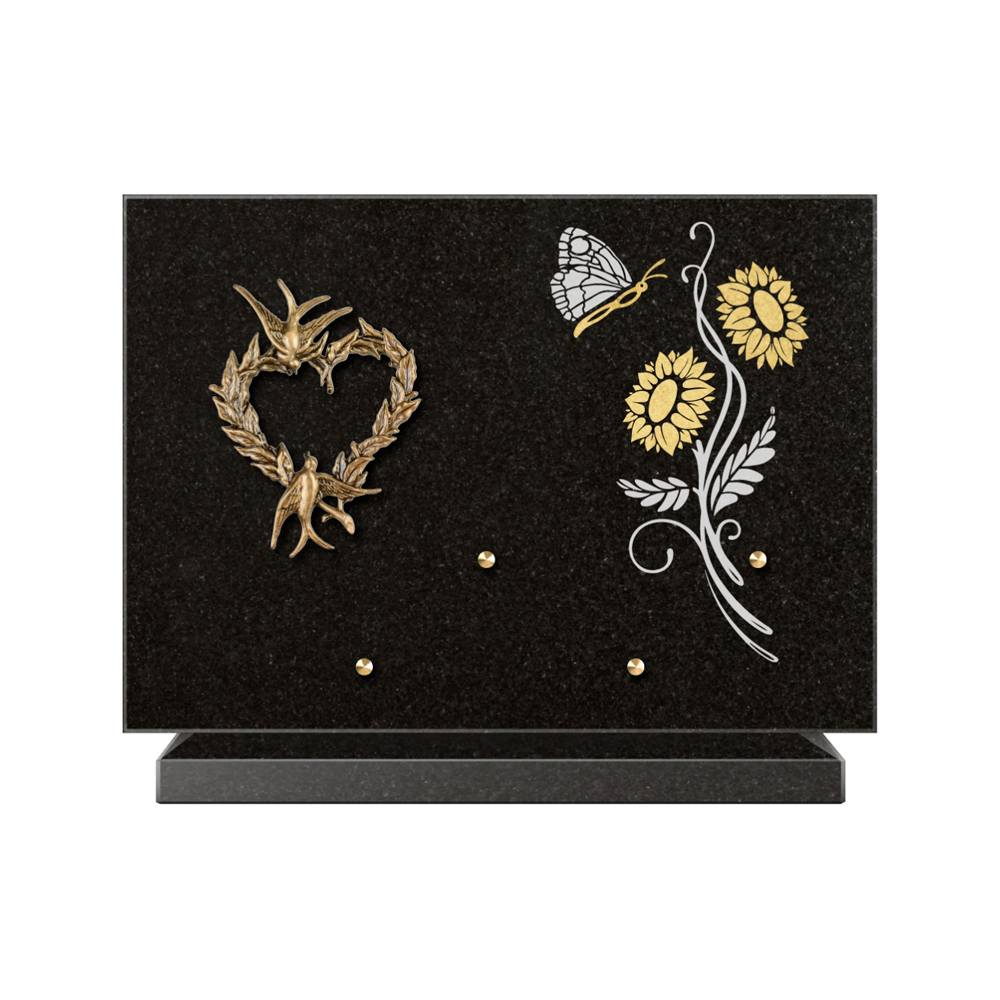 Plaque funéraire Rectangle 1 Granit Sablé Or et Blanc – Plaques Funéraires Créations® – vue complémentaire