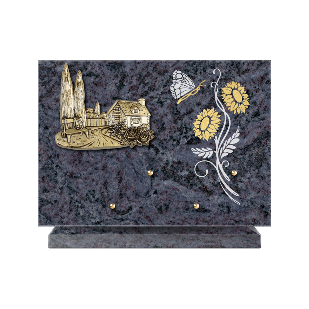 Plaque funéraire Rectangle 1 Granit Sablé Or et Blanc – Plaques Funéraires Créations® – vue complémentaire
