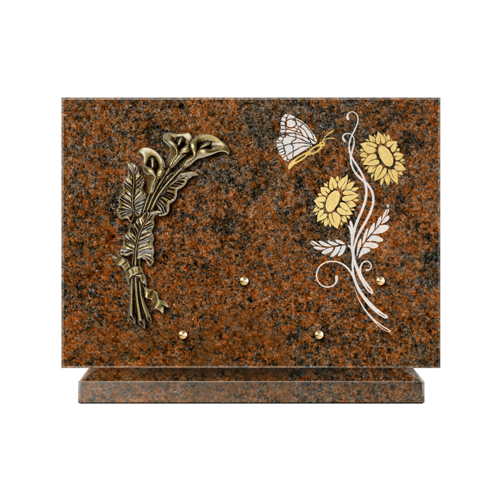 Plaque funéraire Rectangle 1 Granit Sablé Or et Blanc – Plaques Funéraires Créations® – vue complémentaire