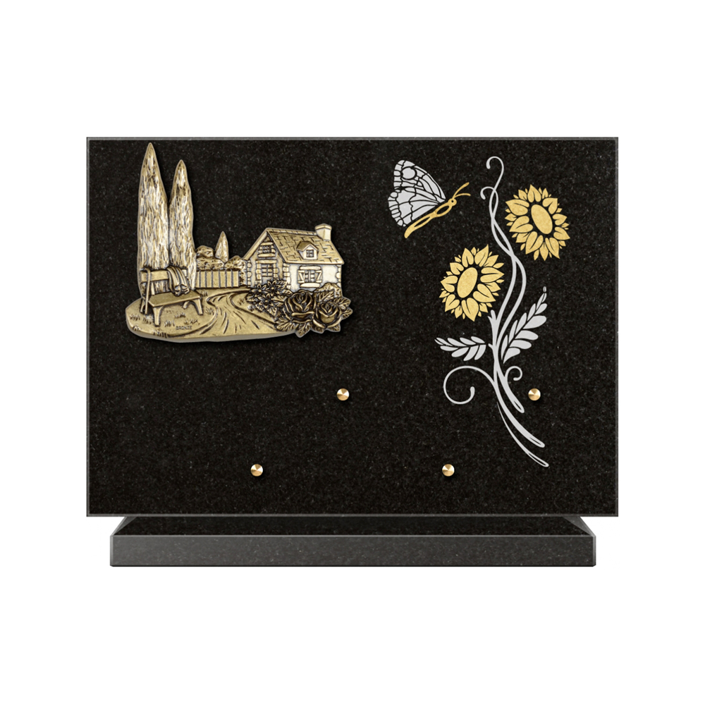 Plaque funéraire Rectangle 1 Granit Sablé Or et Blanc – Plaques Funéraires Créations® – vue complémentaire