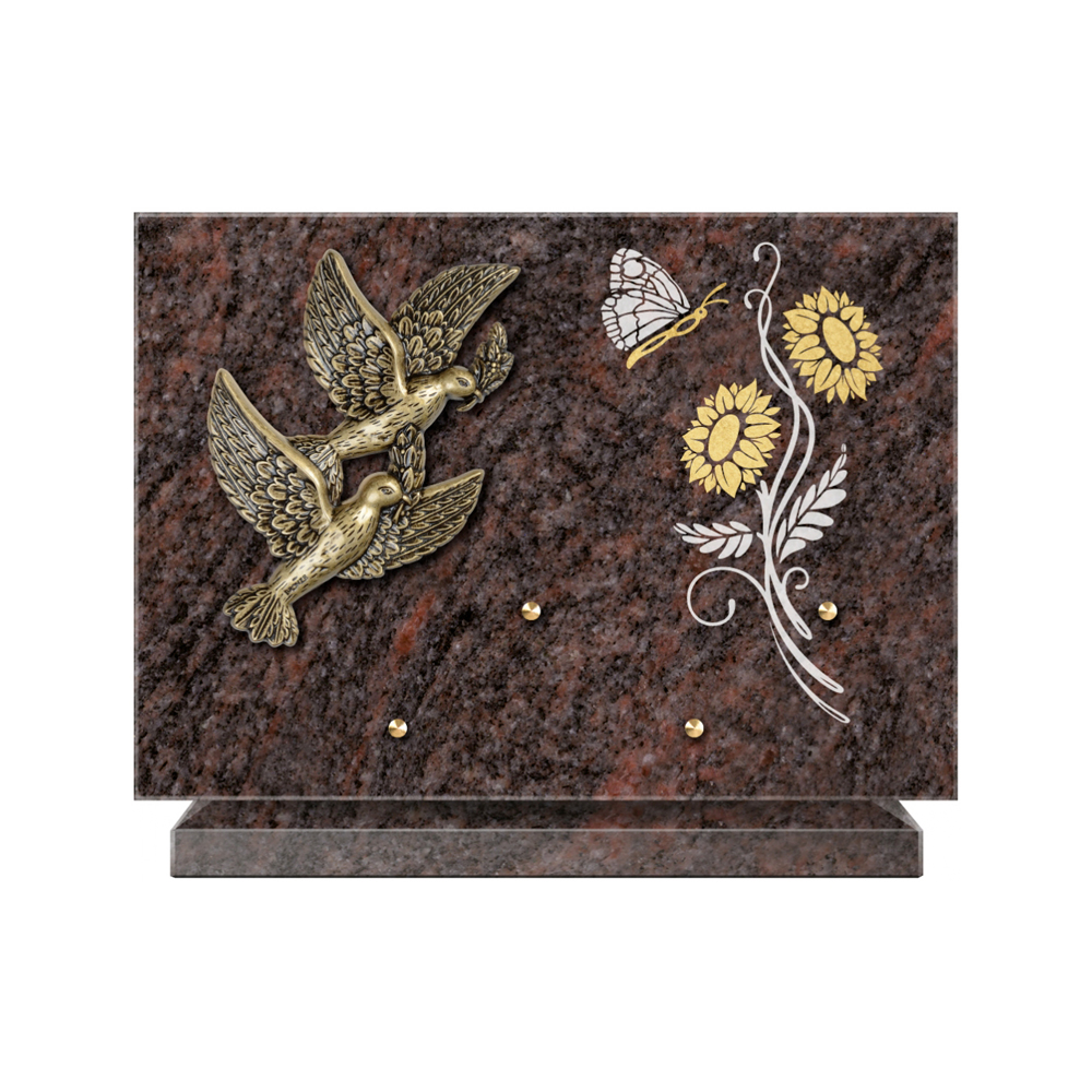 Plaque funéraire Rectangle 1 Granit Sablé Or et Blanc – Plaques Funéraires Créations® – vue complémentaire