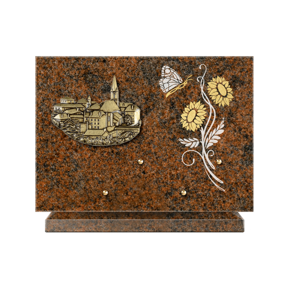 Plaque funéraire Rectangle 1 Granit Sablé Or et Blanc – Plaques Funéraires Créations® – vue complémentaire