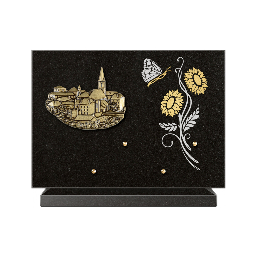 Plaque funéraire Rectangle 1 Granit Sablé Or et Blanc – Plaques Funéraires Créations® – vue complémentaire