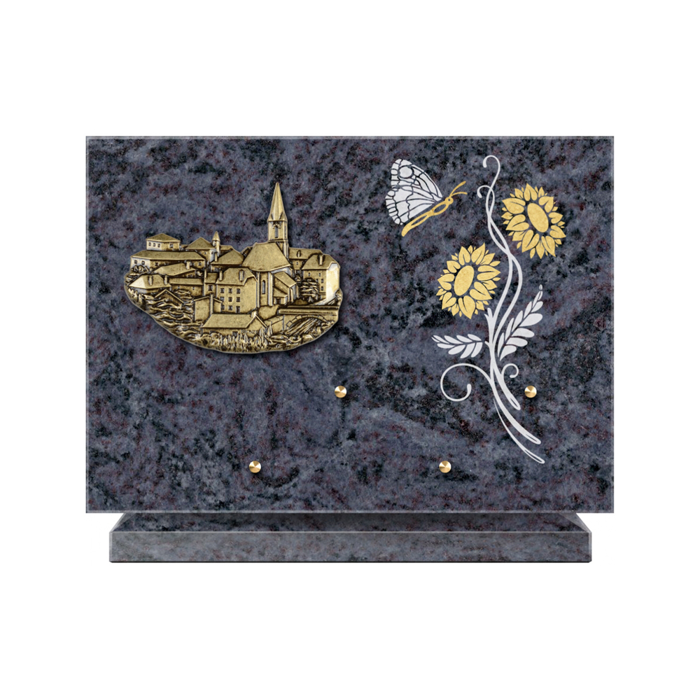 Plaque funéraire Rectangle 1 Granit Sablé Or et Blanc – Plaques Funéraires Créations® – vue complémentaire
