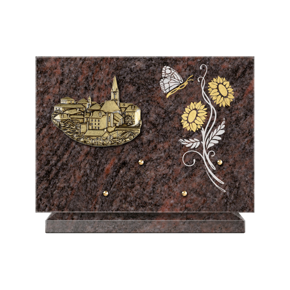 Plaque funéraire Rectangle 1 Granit Sablé Or et Blanc – Plaques Funéraires Créations® – vue complémentaire