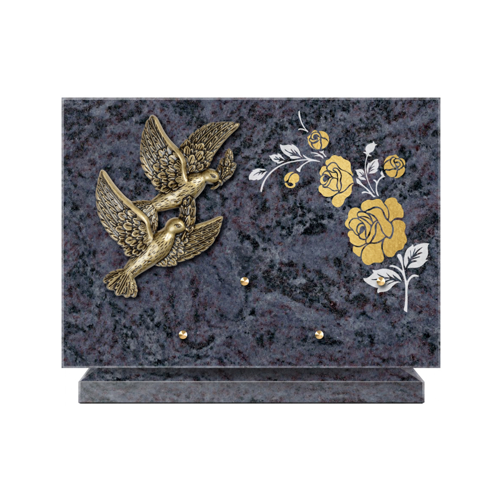 Plaque funéraire Rectangle 2 Granit Sablé Or et Blanc – Plaques Funéraires Créations® – vue complémentaire