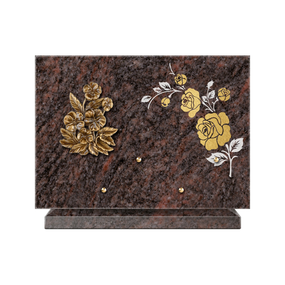 Plaque funéraire Rectangle 2 Granit Sablé Or et Blanc – Plaques Funéraires Créations® – vue complémentaire