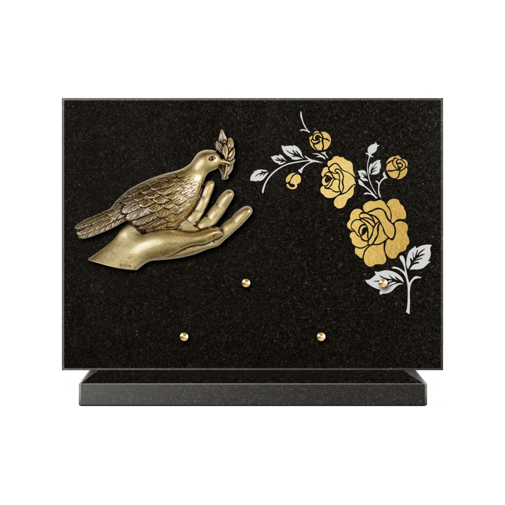 Plaque funéraire Rectangle 2 Granit Sablé Or et Blanc – Plaques Funéraires Créations® – vue complémentaire