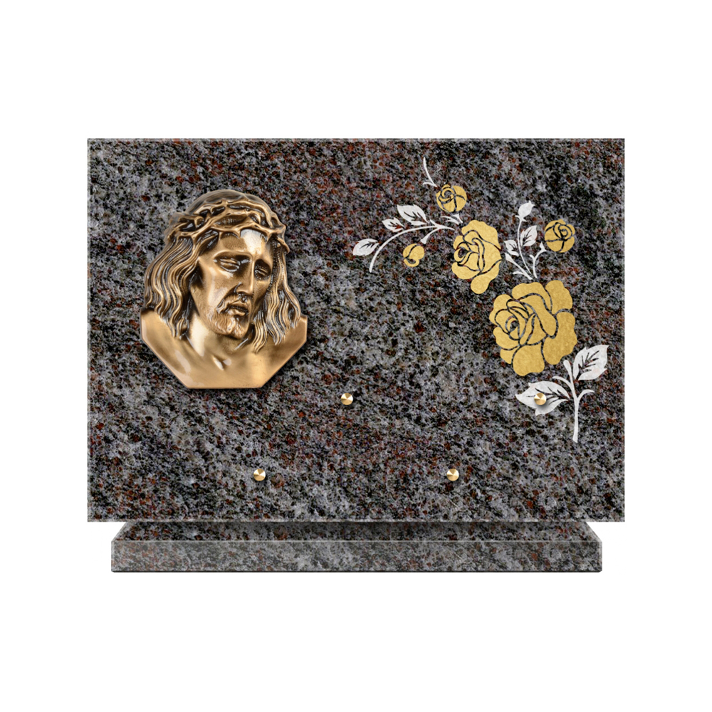 Plaque funéraire Rectangle 2 Granit Sablé Or et Blanc – Plaques Funéraires Créations® – vue complémentaire