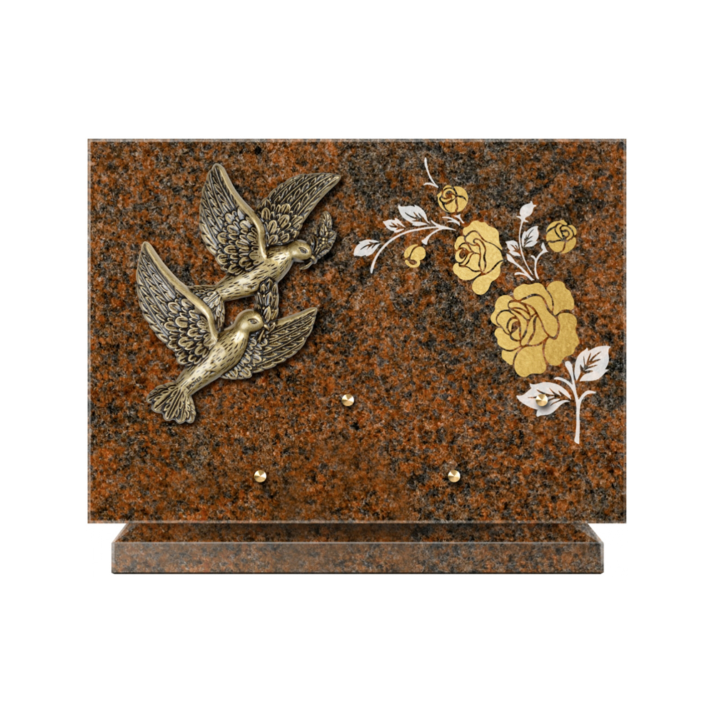 Plaque funéraire Rectangle 2 Granit Sablé Or et Blanc – Plaques Funéraires Créations® – vue complémentaire