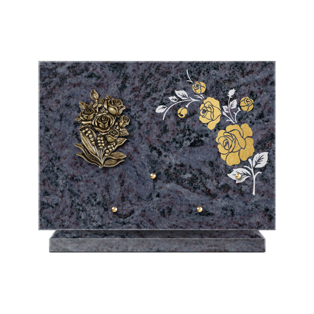 Plaque funéraire Rectangle 2 Granit Sablé Or et Blanc – Plaques Funéraires Créations® – vue complémentaire