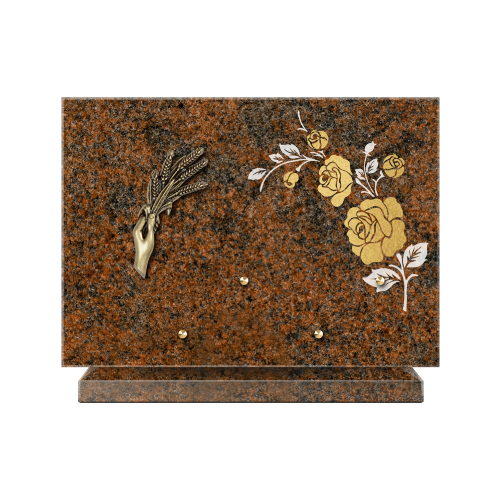 Plaque funéraire Rectangle 2 Granit Sablé Or et Blanc – Plaques Funéraires Créations® – vue complémentaire
