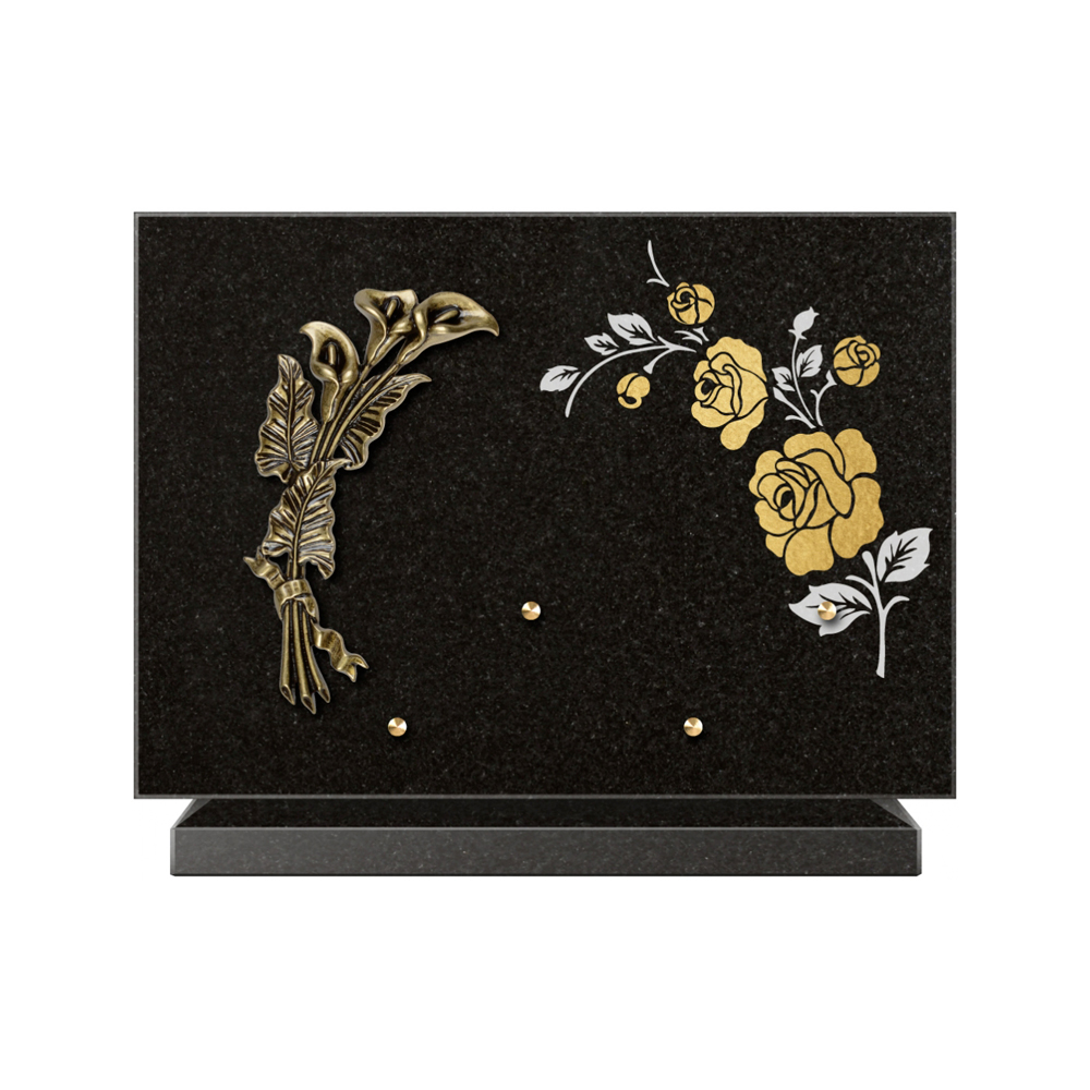 Plaque funéraire Rectangle 2 Granit Sablé Or et Blanc – Plaques Funéraires Créations® – vue complémentaire