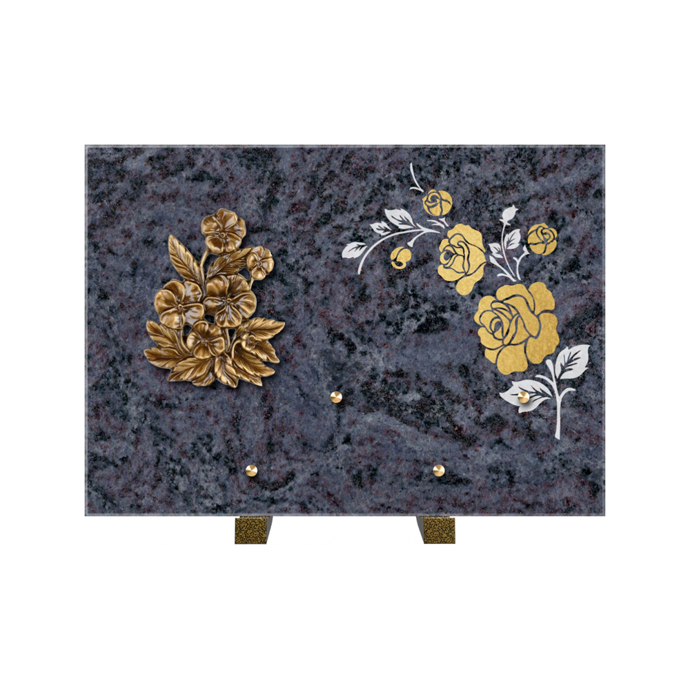 Plaque funéraire Rectangle 2 Granit Sablé Or et Blanc – Plaques Funéraires Créations® – vue complémentaire