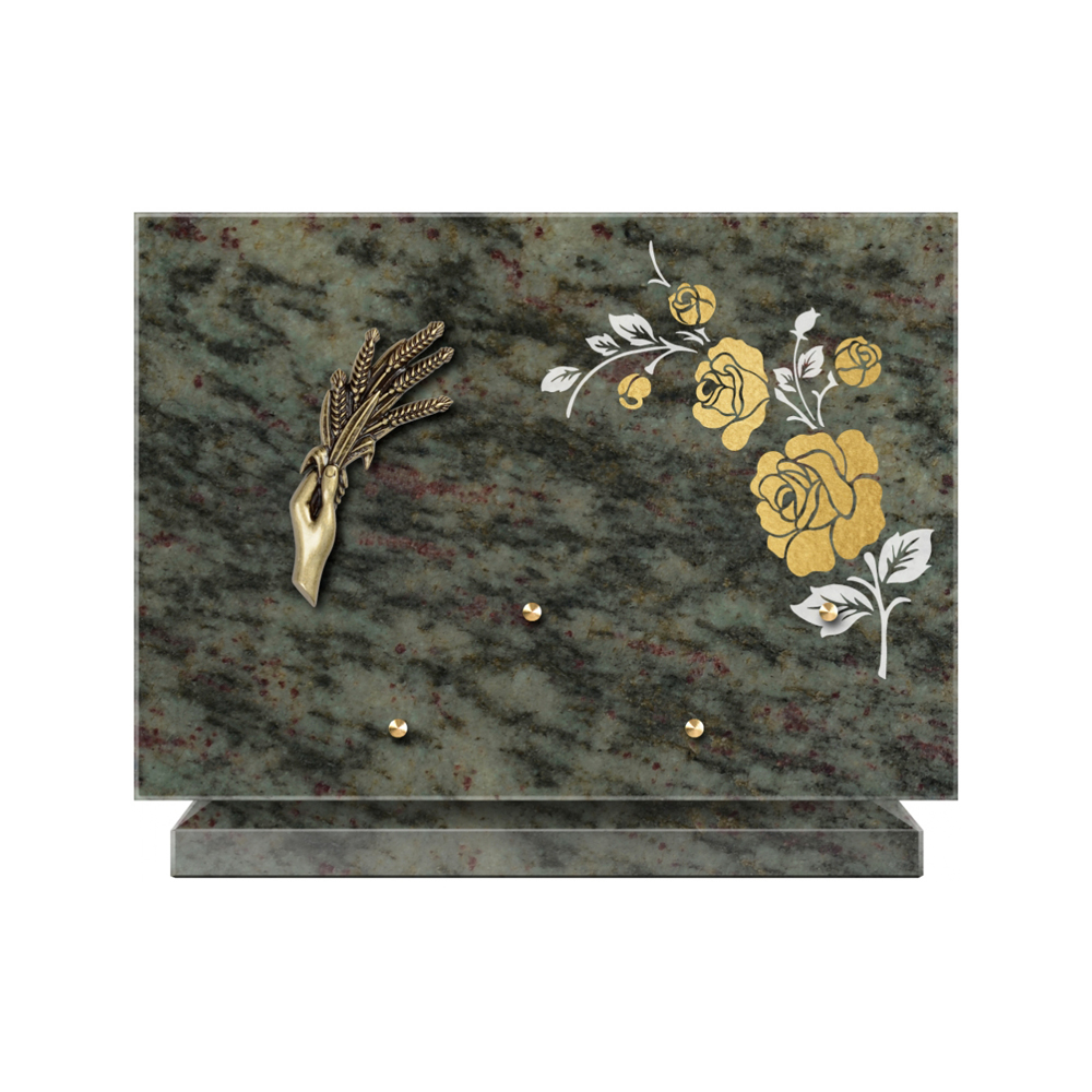Plaque funéraire Rectangle 2 Granit Sablé Or et Blanc – Plaques Funéraires Créations® – vue complémentaire