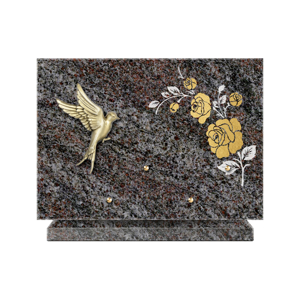 Plaque funéraire Rectangle 2 Granit Sablé Or et Blanc – Plaques Funéraires Créations® – vue complémentaire