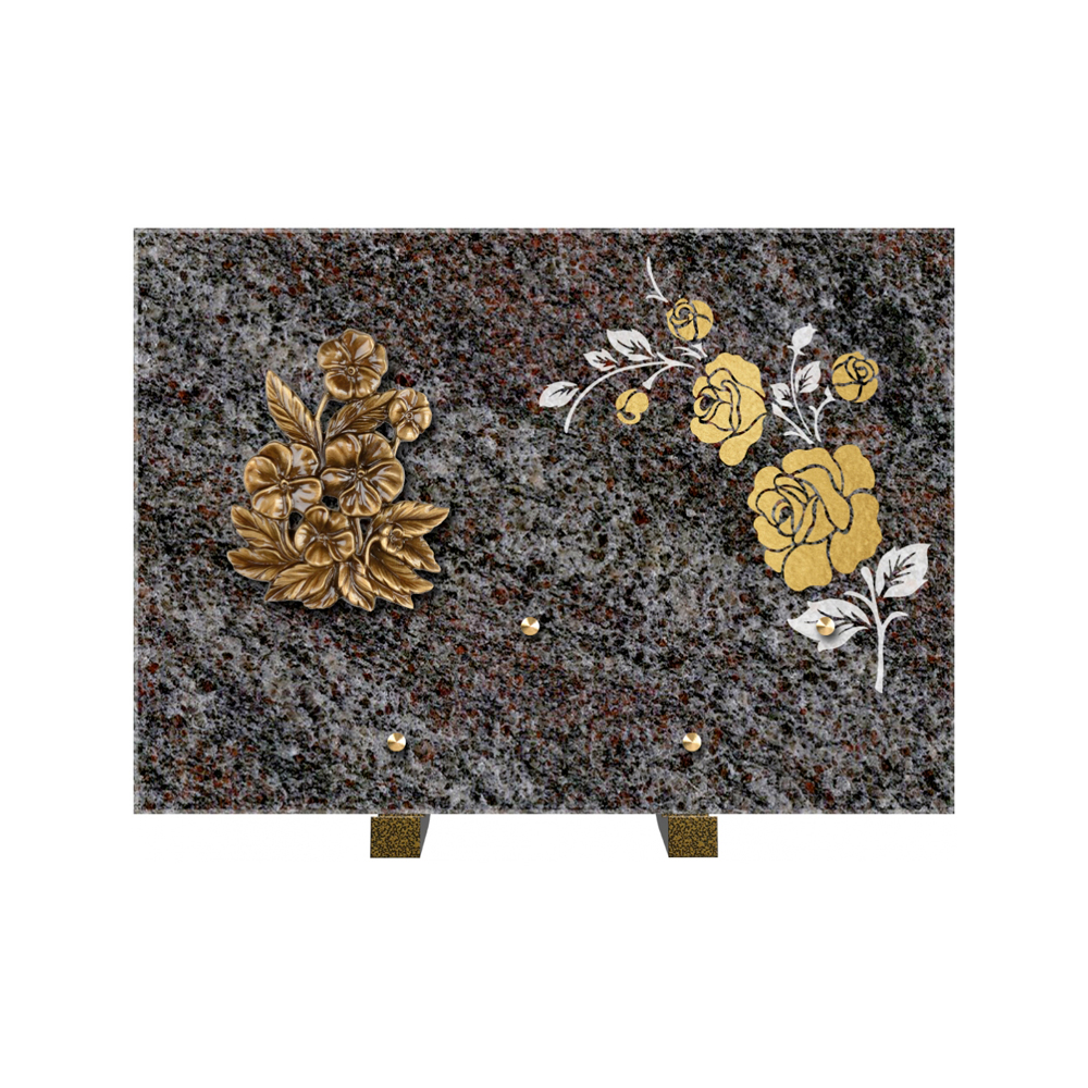 Plaque funéraire Rectangle 2 Granit Sablé Or et Blanc – Plaques Funéraires Créations® – vue complémentaire