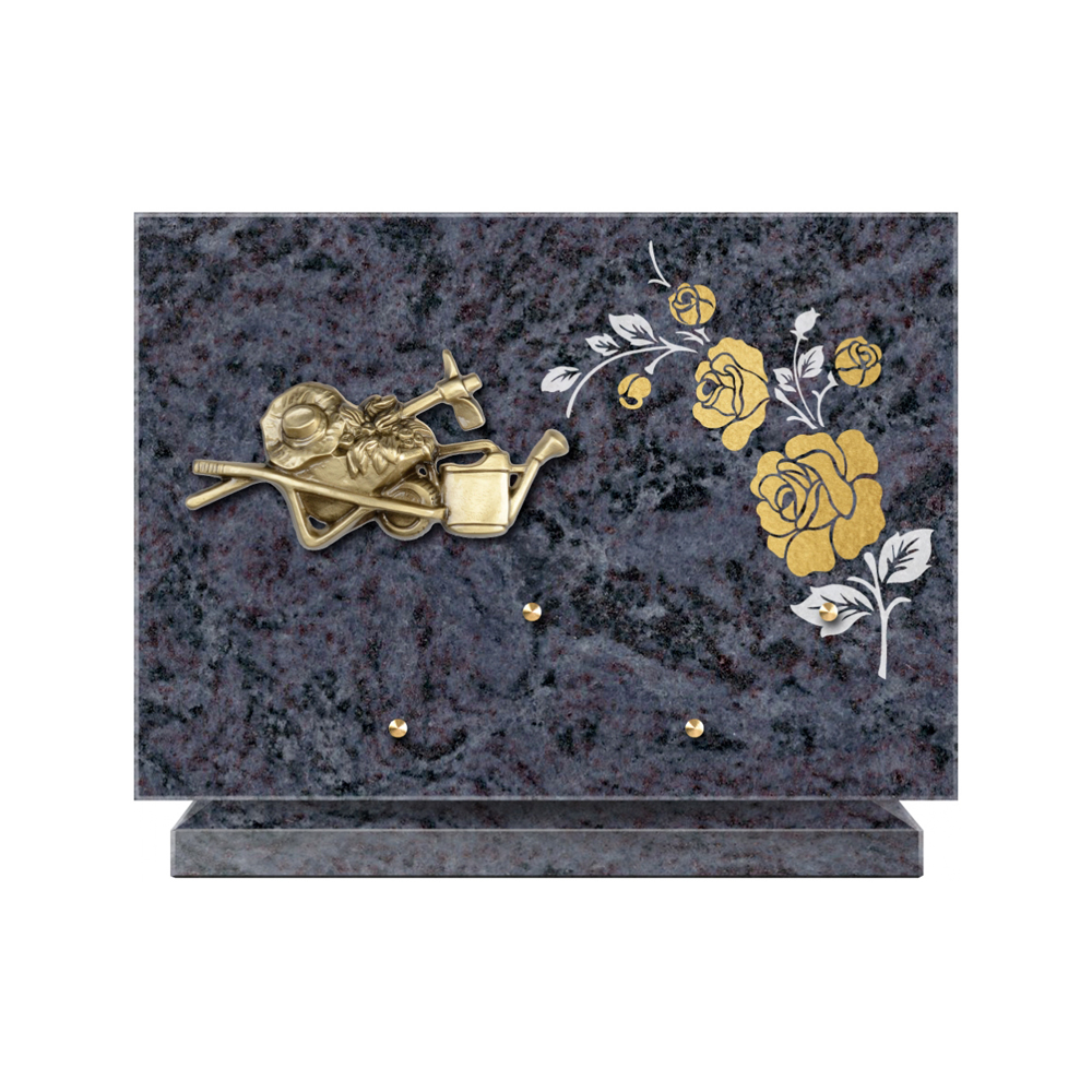 Plaque funéraire Rectangle 2 Granit Sablé Or et Blanc – Plaques Funéraires Créations® – vue complémentaire