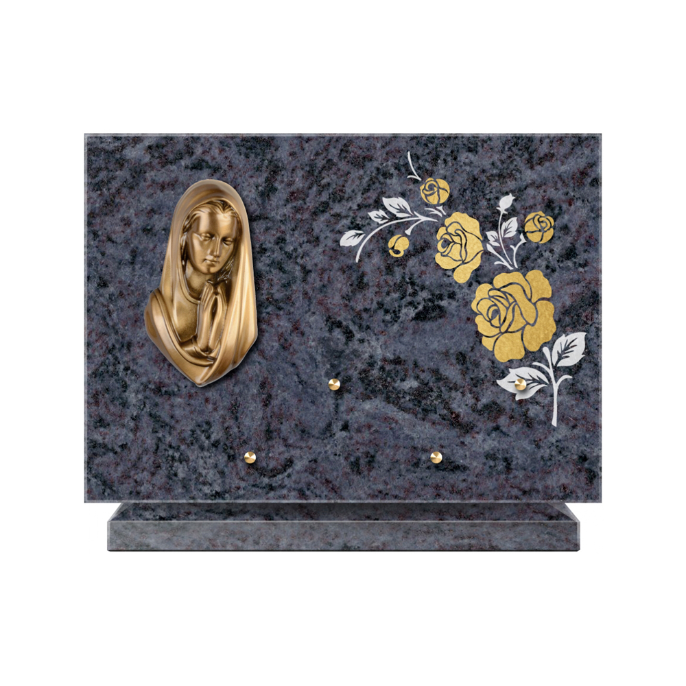 Plaque funéraire Rectangle 2 Granit Sablé Or et Blanc – Plaques Funéraires Créations® – vue complémentaire