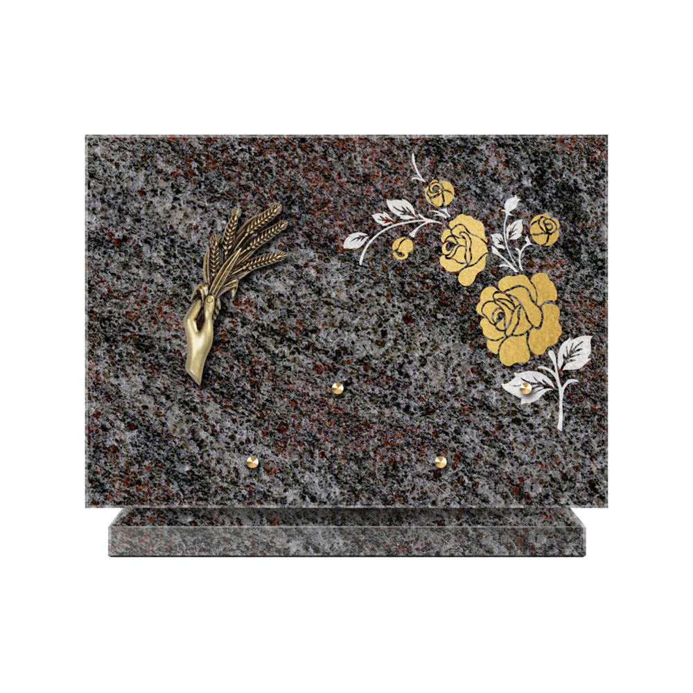 Plaque funéraire Rectangle 2 Granit Sablé Or et Blanc – Plaques Funéraires Créations® – vue complémentaire