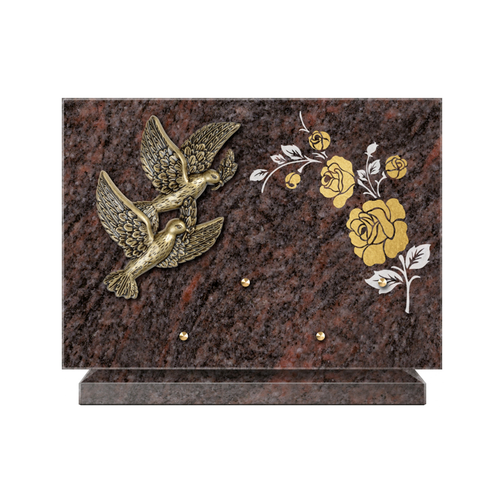 Plaque funéraire Rectangle 2 Granit Sablé Or et Blanc – Plaques Funéraires Créations® – vue complémentaire