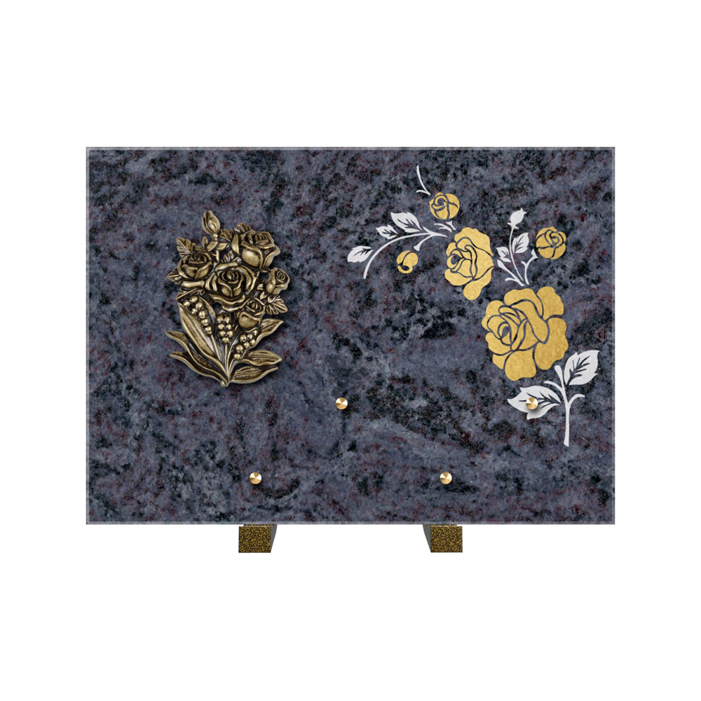 Plaque funéraire Rectangle 2 Granit Sablé Or et Blanc – Plaques Funéraires Créations® – vue complémentaire
