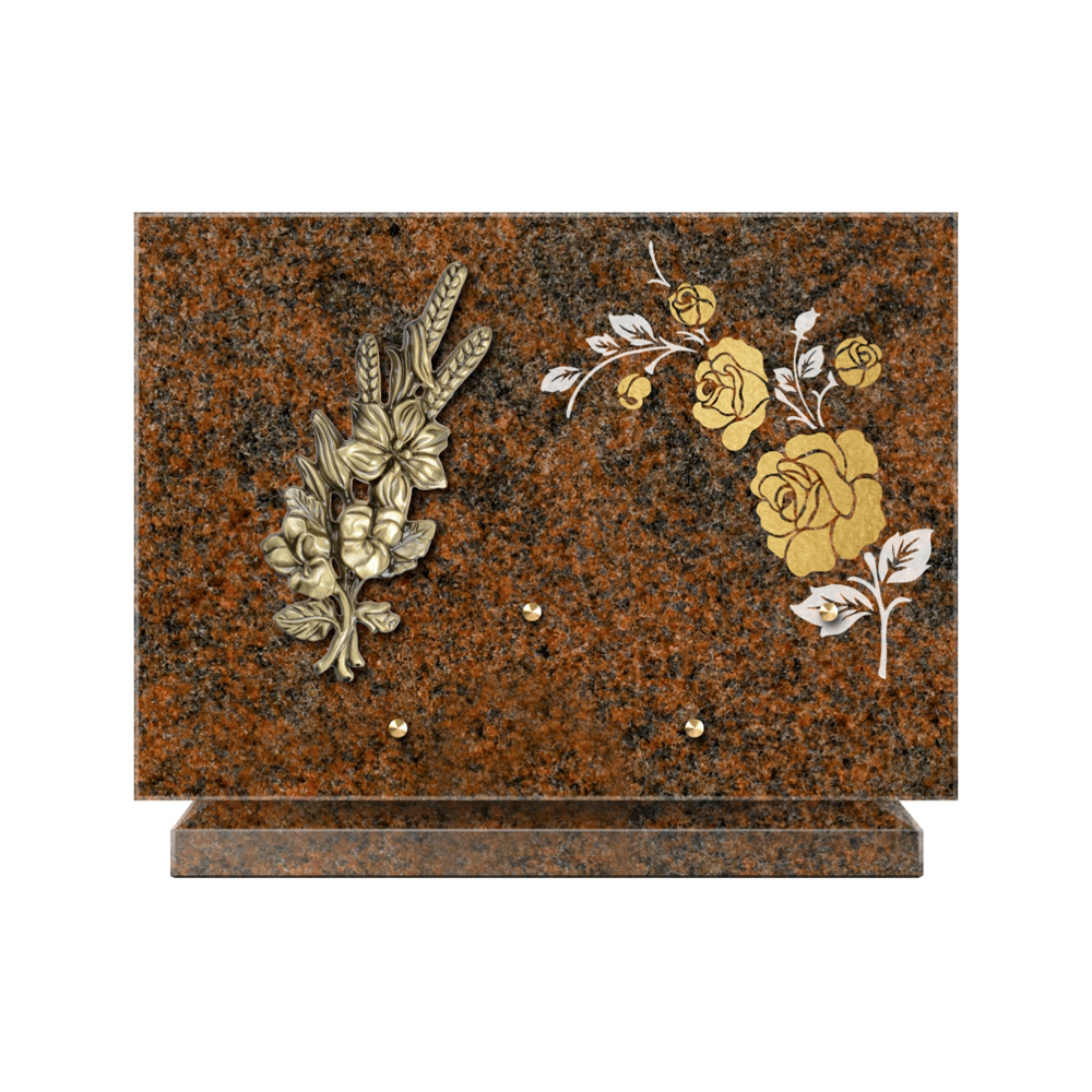 Plaque funéraire Rectangle 2 Granit Sablé Or et Blanc – Plaques Funéraires Créations® – vue complémentaire