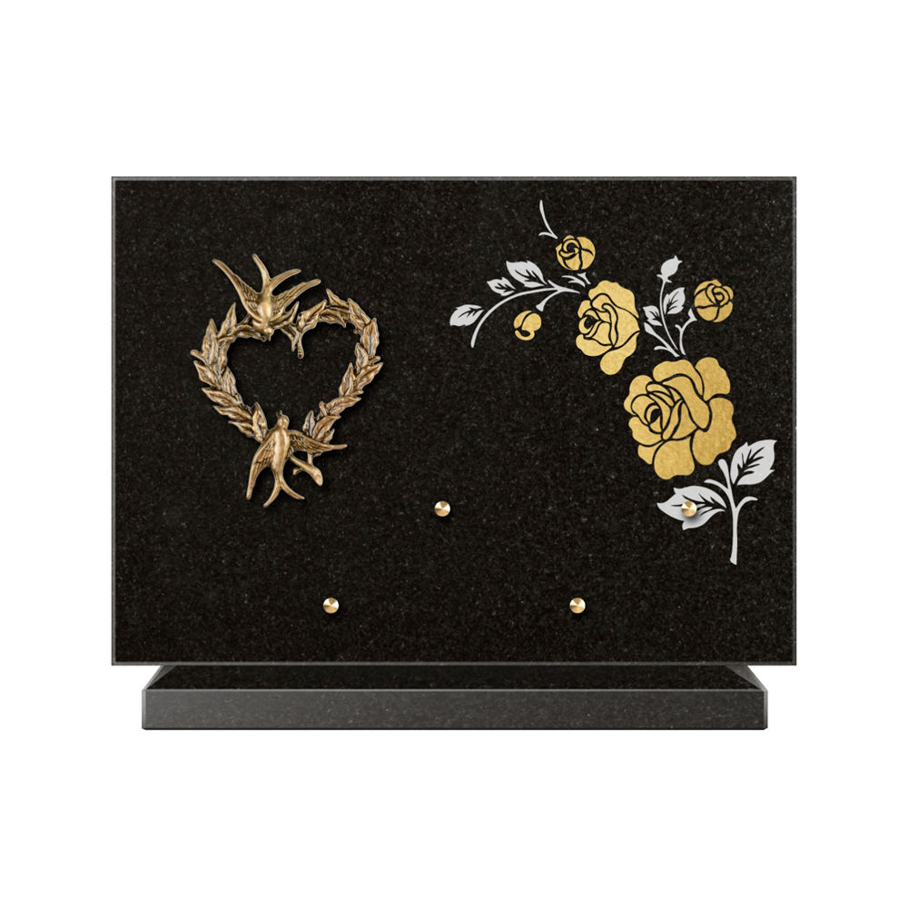 Plaque funéraire Rectangle 2 Granit Sablé Or et Blanc – Plaques Funéraires Créations® – vue complémentaire