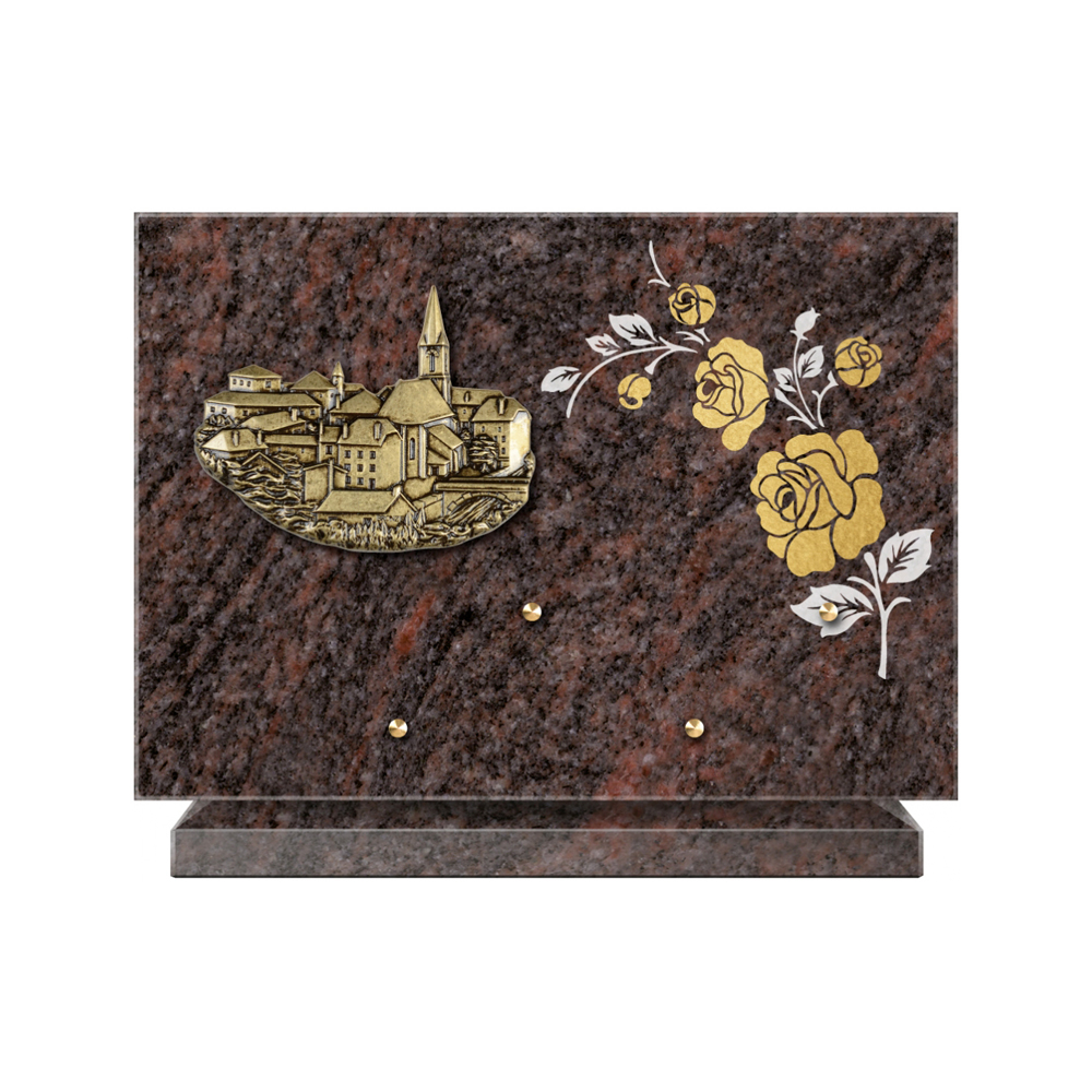 Plaque funéraire Rectangle 2 Granit Sablé Or et Blanc – Plaques Funéraires Créations® – vue complémentaire