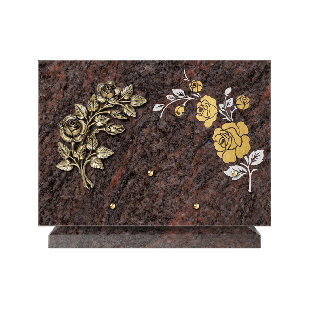 Plaque funéraire Rectangle 2 Granit Sablé Or et Blanc – Plaques Funéraires Créations® – vue complémentaire