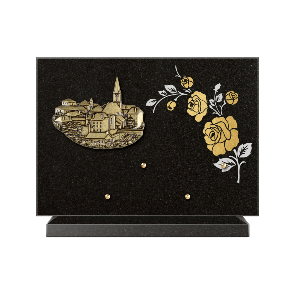Plaque funéraire Rectangle 2 Granit Sablé Or et Blanc – Plaques Funéraires Créations® – vue complémentaire
