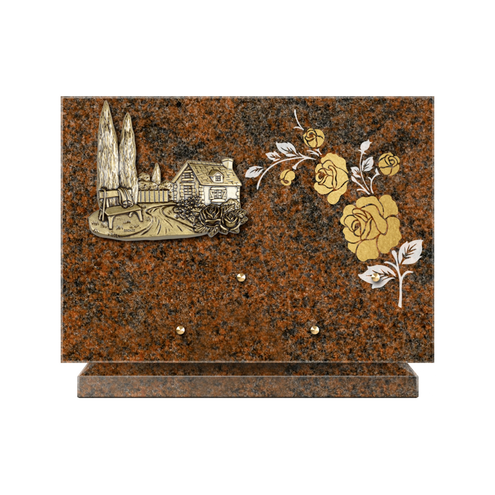 Plaque funéraire Rectangle 2 Granit Sablé Or et Blanc – Plaques Funéraires Créations® – vue complémentaire