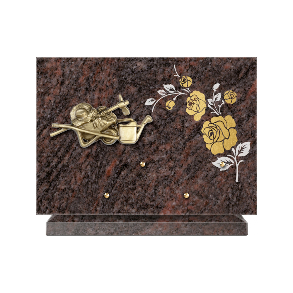 Plaque funéraire Rectangle 2 Granit Sablé Or et Blanc – Plaques Funéraires Créations® – vue complémentaire
