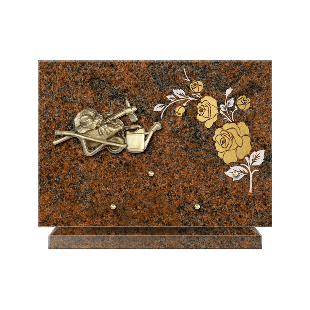 Plaque funéraire Rectangle 2 Granit Sablé Or et Blanc – Plaques Funéraires Créations® – vue complémentaire