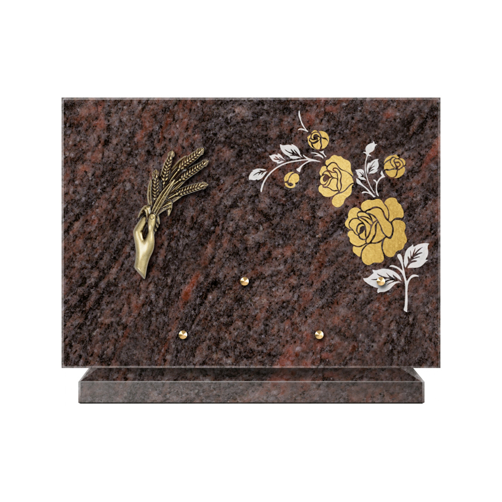 Plaque funéraire Rectangle 2 Granit Sablé Or et Blanc – Plaques Funéraires Créations® – vue complémentaire