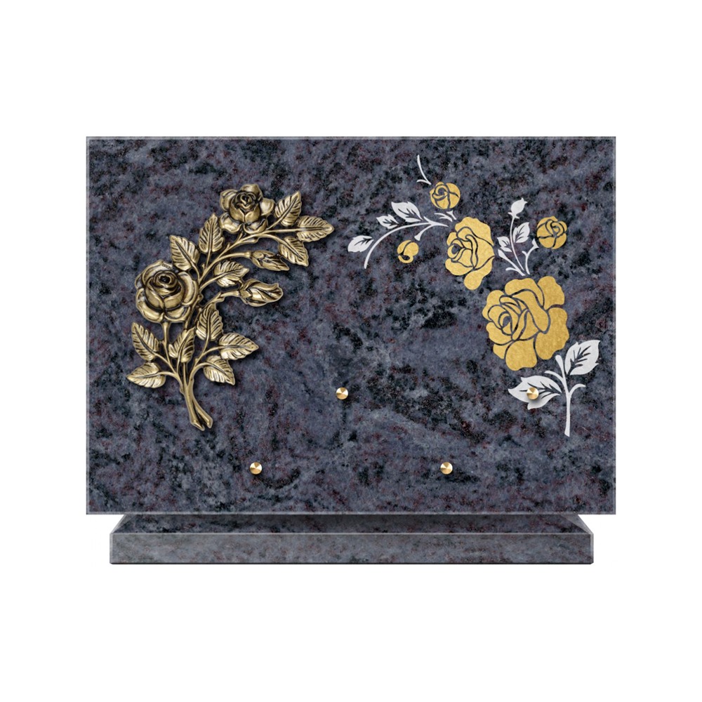 Plaque funéraire Rectangle 2 Granit Sablé Or et Blanc – Plaques Funéraires Créations® – vue complémentaire