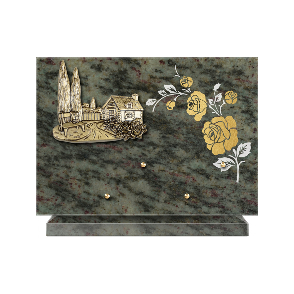 Plaque funéraire Rectangle 2 Granit Sablé Or et Blanc – Plaques Funéraires Créations® – vue complémentaire