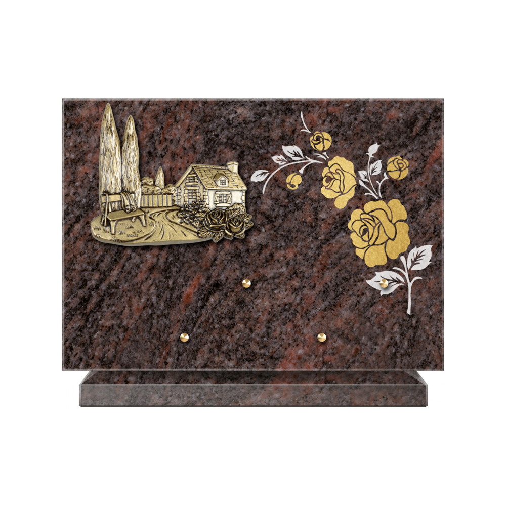 Plaque funéraire Rectangle 2 Granit Sablé Or et Blanc – Plaques Funéraires Créations® – vue complémentaire