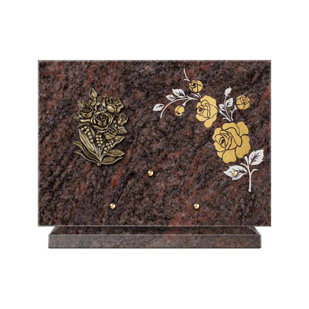 Plaque funéraire Rectangle 2 Granit Sablé Or et Blanc – Plaques Funéraires Créations® – vue complémentaire