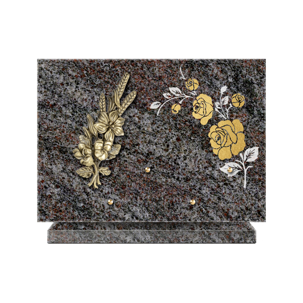 Plaque funéraire Rectangle 2 Granit Sablé Or et Blanc – Plaques Funéraires Créations® – vue complémentaire