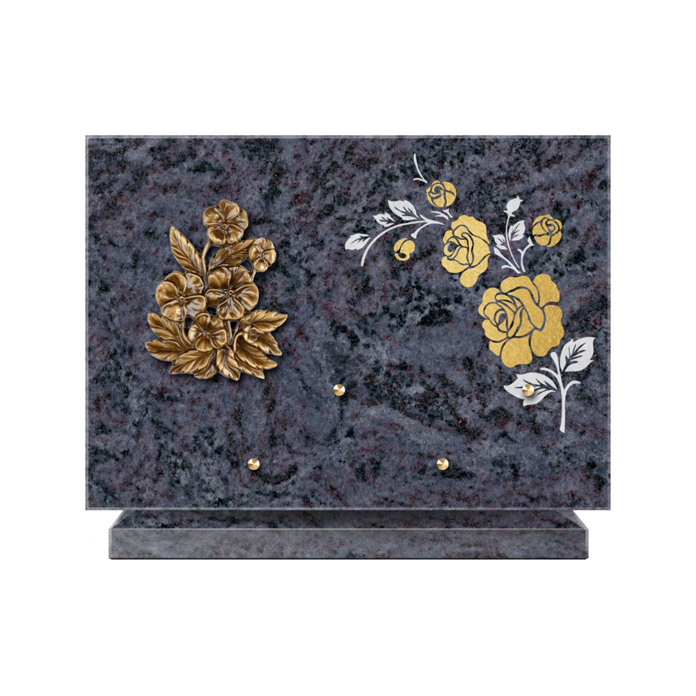 Plaque funéraire Rectangle 2 Granit Sablé Or et Blanc – Plaques Funéraires Créations® – vue complémentaire