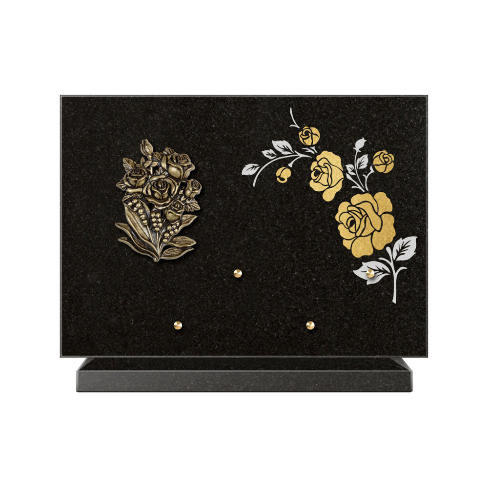 Plaque funéraire Rectangle 2 Granit Sablé Or et Blanc – Plaques Funéraires Créations® – vue complémentaire