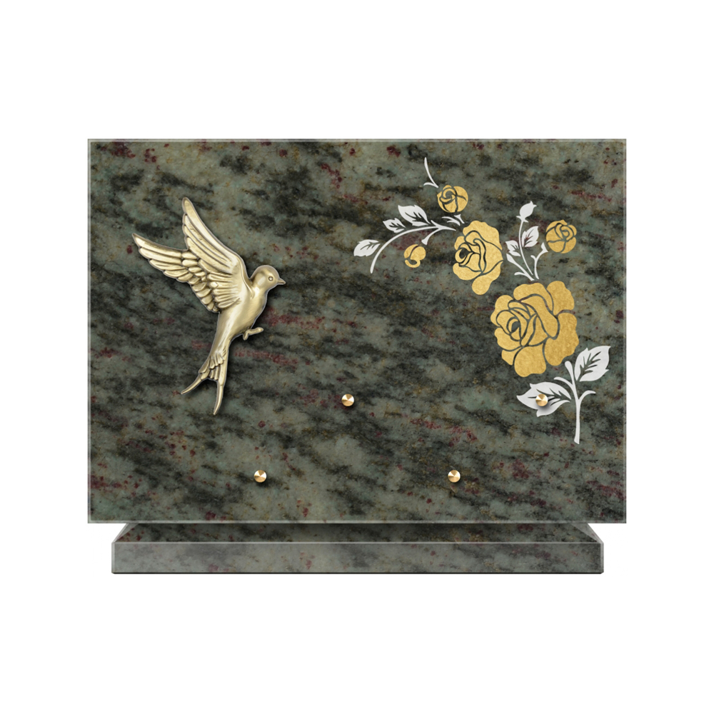 Plaque funéraire Rectangle 2 Granit Sablé Or et Blanc – Plaques Funéraires Créations® – vue complémentaire