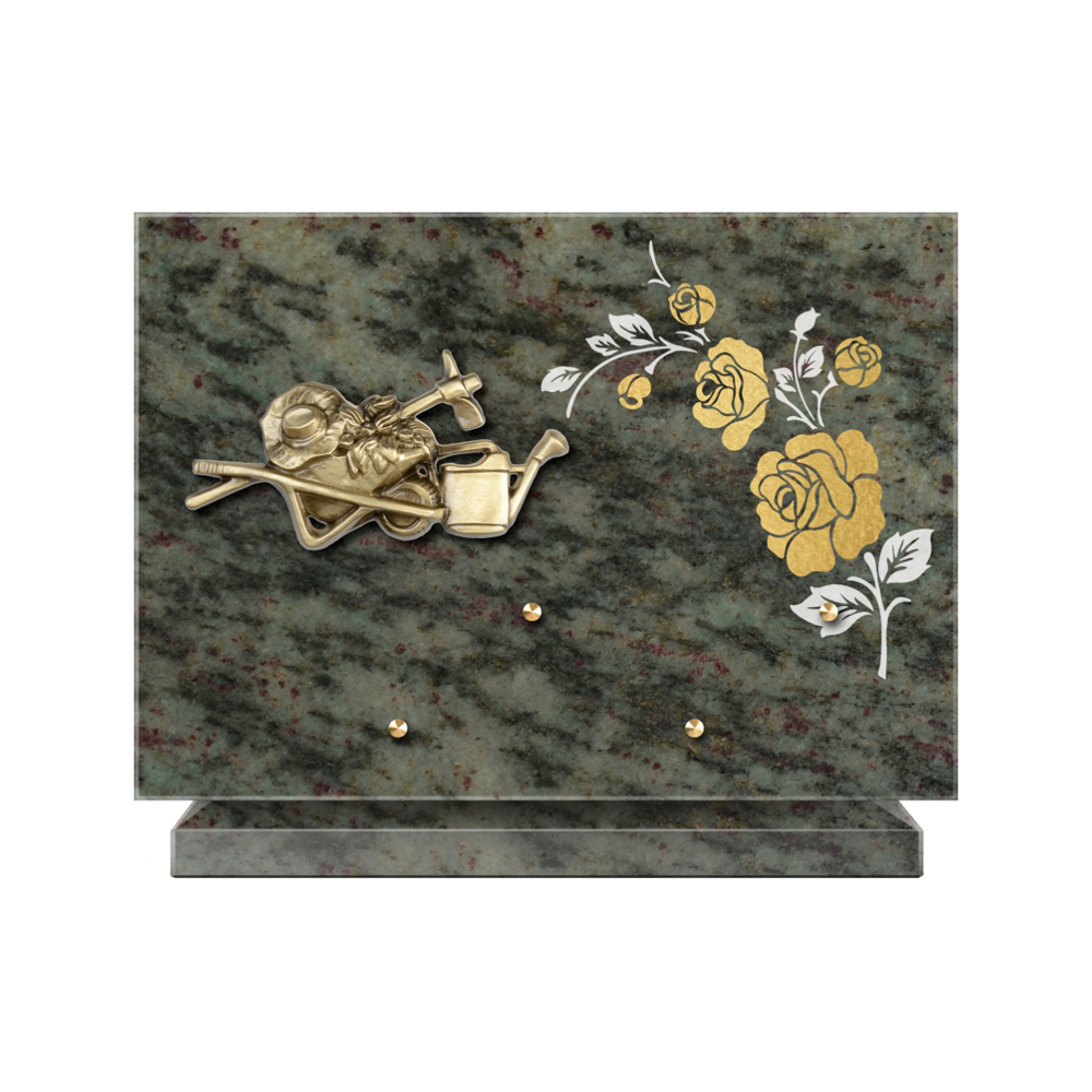 Plaque funéraire Rectangle 2 Granit Sablé Or et Blanc – Plaques Funéraires Créations® – vue complémentaire
