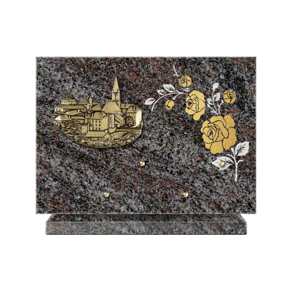 Plaque funéraire Rectangle 2 Granit Sablé Or et Blanc – Plaques Funéraires Créations® – vue complémentaire