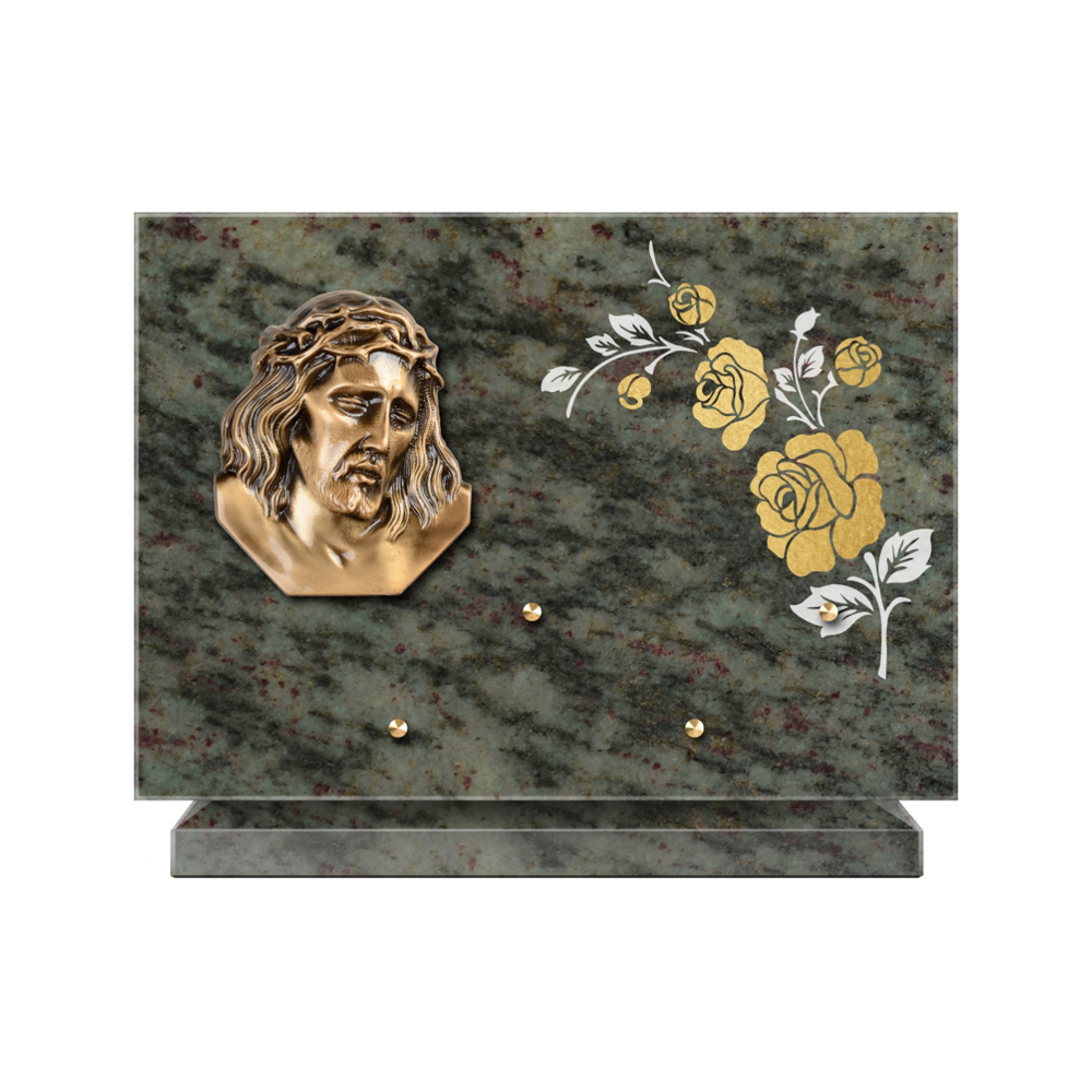 Plaque funéraire Rectangle 2 Granit Sablé Or et Blanc – Plaques Funéraires Créations® – vue complémentaire