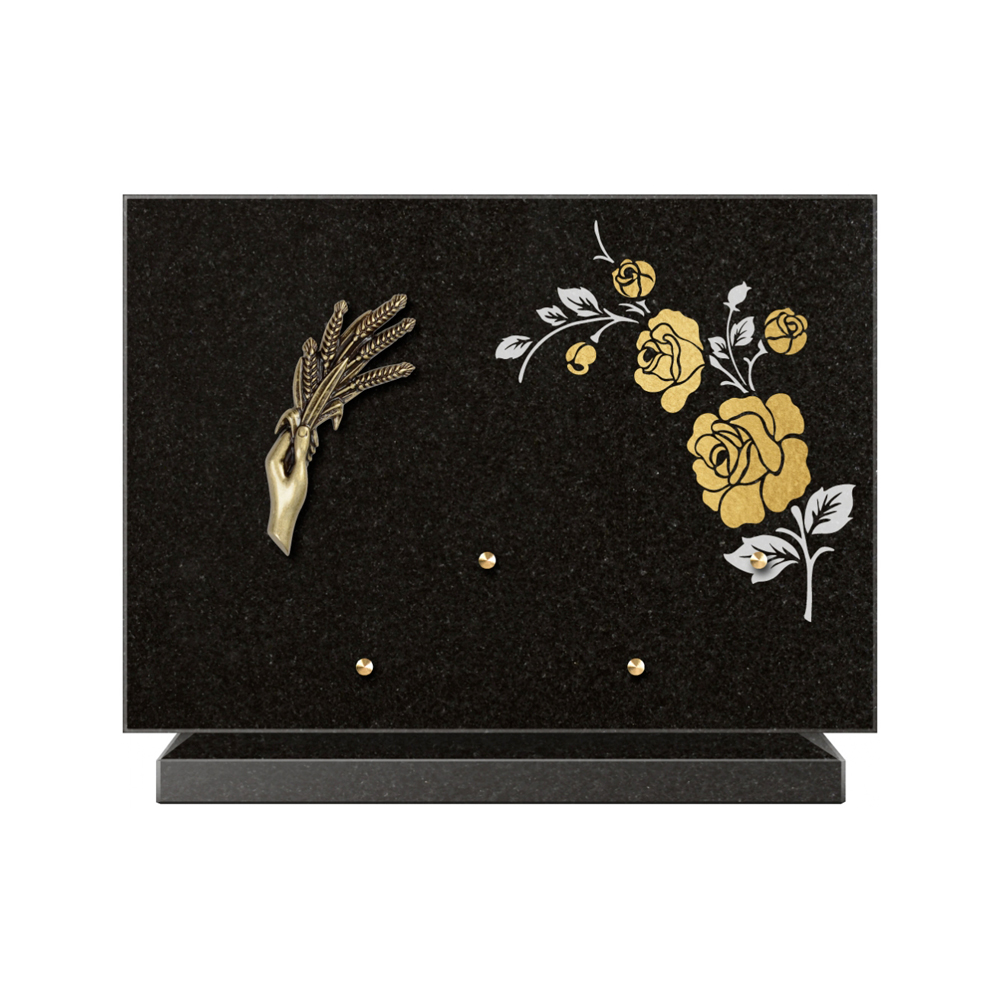 Plaque funéraire Rectangle 2 Granit Sablé Or et Blanc – Plaques Funéraires Créations® – vue complémentaire